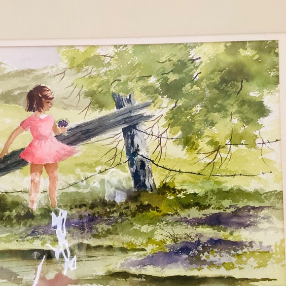 Original Watercolor Painting Little Girl W/Flowers Artist Signed Matted Sealed - Picture 6 of 10